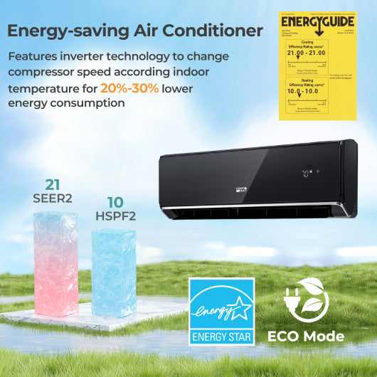 Energy Star Certified 24000 BTU 21 SEER2 208-230V Mini Split Air Conditioner and Heater Black Wifi Enabled
