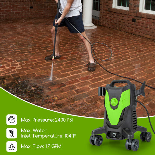 2400 PSI Electric Pressure Washer with 4 Universal Wheels-Green