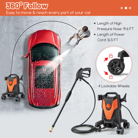 2400 PSI Electric Pressure Washer with 4 Universal Wheels-Orange