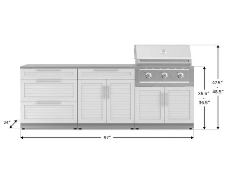 Outdoor Kitchen Stainless-Steel 5 Piece Cabinet Set with 3-Drawer, Bar, Grill Cabinet, Performance Grill and Countertop