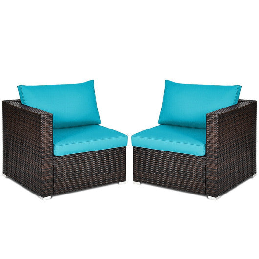 2PCS Patio Rattan Sectional Conversation Sofa Set-Blue