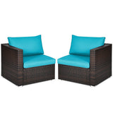 2PCS Patio Rattan Sectional Conversation Sofa Set-Blue