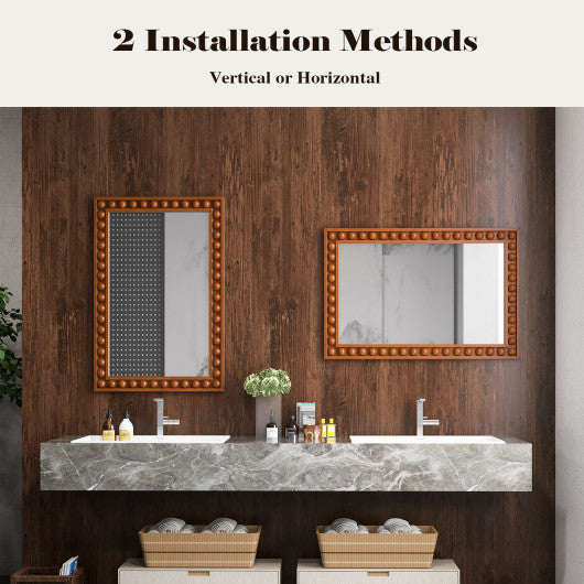 24 x 36 Inches Rustic Wall Mirror with Solid Wood Frame for Living Room  Bedroom-Brown