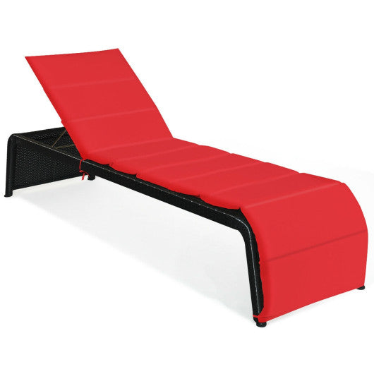 Patio Rattan Lounge Chair Back Adjustable Chaise Recliner  with Cushioned-Red