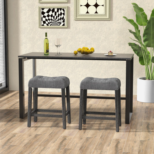 24 Inch Set of 2 Saddle Bar Stools with Padded Seat-Gray