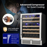 Dual Zone Wine Cooler for 51 Bottles with Reversible Door-Silver