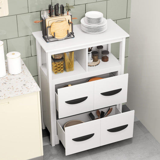 24 Inch Floor Cabinet with 2 Open Compartments and 2 Drawers-White