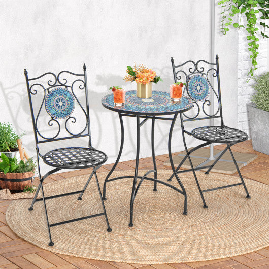 24 Inch Patio Bistro Table with Ceramic Tile Tabletop-Multicolor