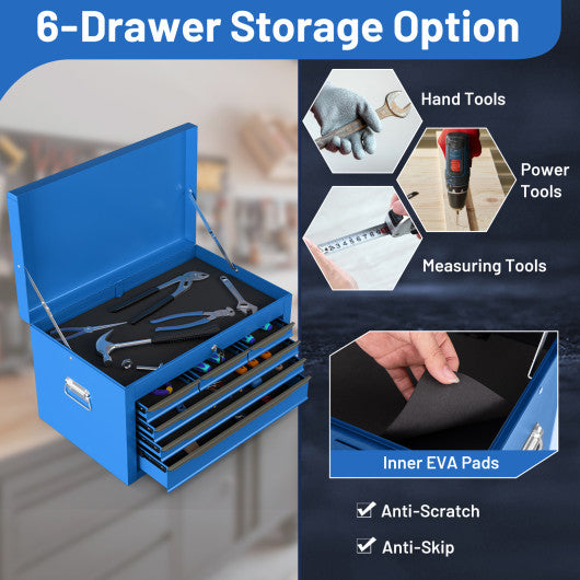 24 Inch Tool Chest Case with 6 Drawers and Top Storage for Garage Repair Shop & Warehouse-Blue