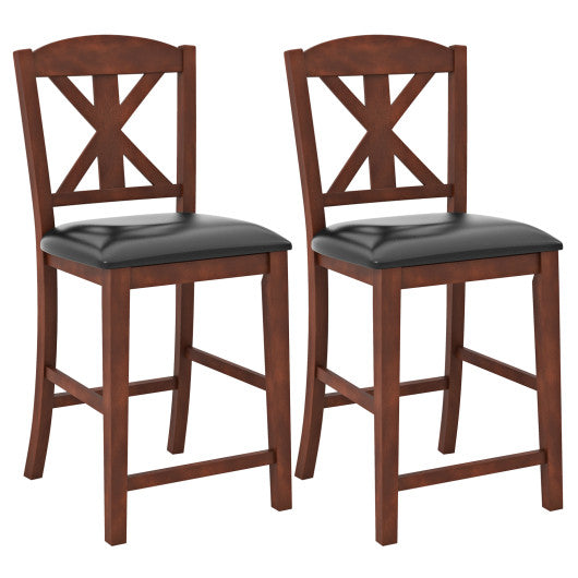 24 Inch Upholstered Dining Chair with Hollowed High Backrest Set of 2-Brown
