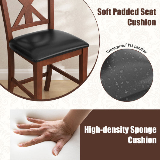 24 Inch Upholstered Dining Chair with Hollowed High Backrest Set of 2-Brown