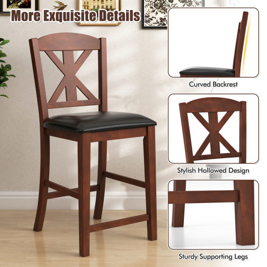 24 Inch Upholstered Dining Chair with Hollowed High Backrest Set of 2-Brown