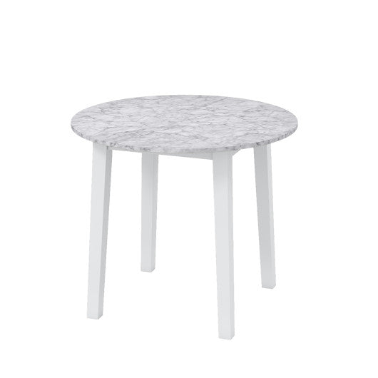 35 Inch Round Dining Table with Rubber Wood Legs and Marble-textured Veneer Tabletop-White