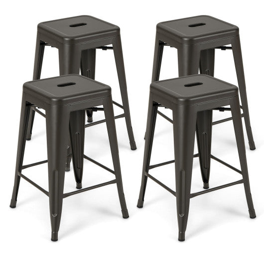 24 Inch Set of 4 Tolix Style Counter Height Barstool Stackable Chair-Gun