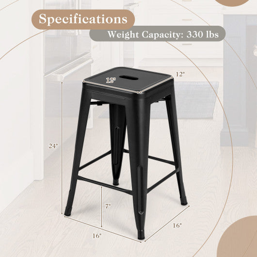 24 Inch Set of 4 Tolix Style Counter Height Barstool Stackable Chair-Black