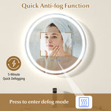 24 Inch Anti-Fog Bathroom Wall Mirror with 3-Color LED Lights and Temperature Display