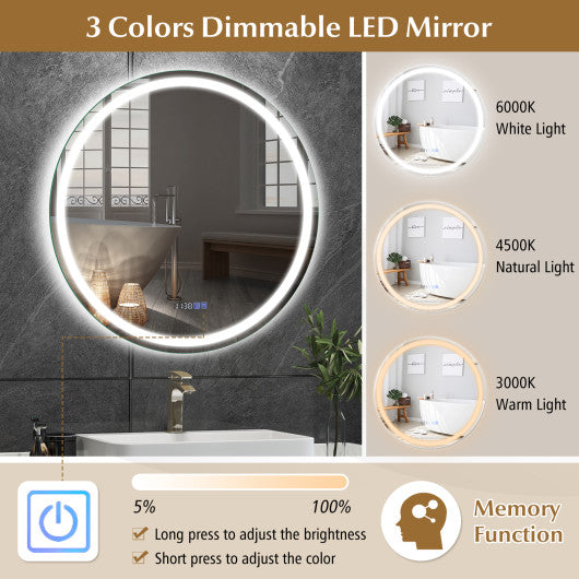 32 Inch Anti-Fog Bathroom Wall Mirror with 3-Color LED Lights