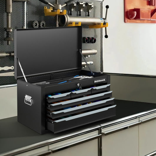 24 Inch Tool Chest Case with 6 Drawers and Top Storage for Garage Repair Shop & Warehouse-Black