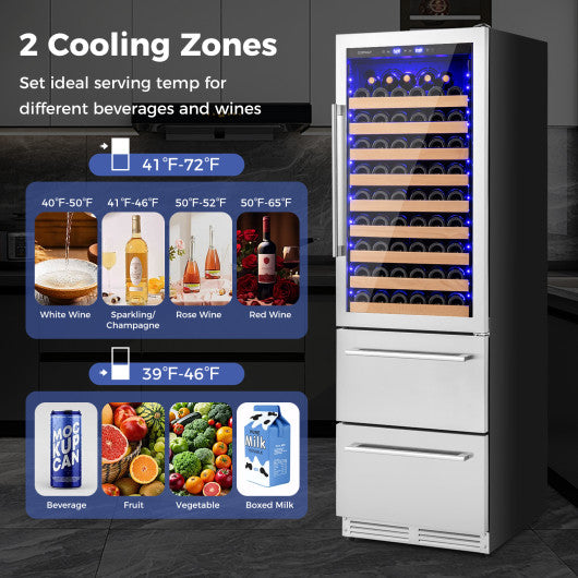 24 Inch Wine and Beverage Refrigerator with Independent Temperature Control-Sliver