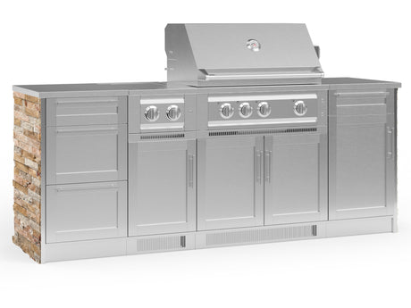 Outdoor Kitchen Signature Series 8 Piece Cabinet Set with Dual Side Burner, 3 Drawer, 1 Door, Platinum Grill and Grill Cabinet