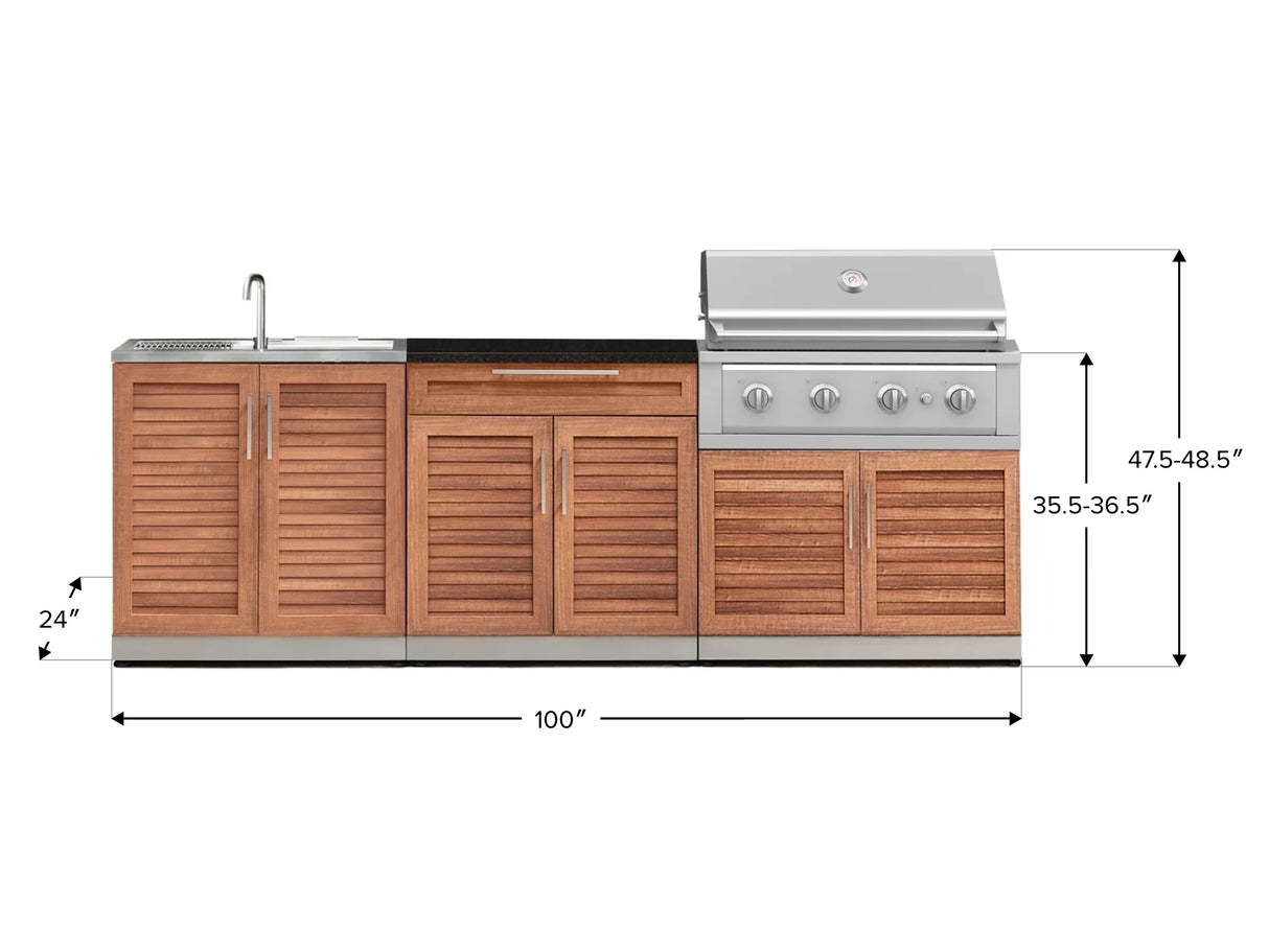 Outdoor Kitchen Stainless-Steel 5 Piece Cabinet Set with Bar, Sink, Grill Cabinet, Performance Grill, and Countertop