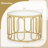 24 Inch Round Coffee Table with Reeded Tempered Glass Top and Oval Swivel Brackets-Golden