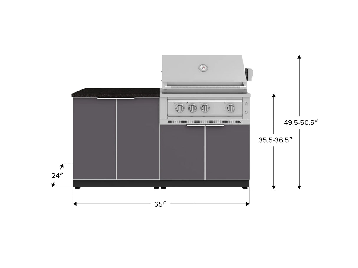 Outdoor Kitchen Aluminum 4 Piece Cabinet Set with 2 Door, Grill Cabinet, Platinum Grill and Countertop