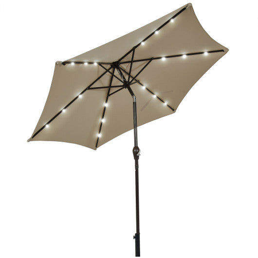 9 Feet Solar LED Lighted Patio Market Umbrella Tilt Adjustment Crank Lift-Tan