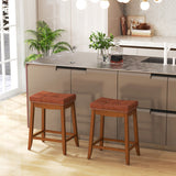 25/29 Inch Set of 2 Upholstered PU Leather Bar Stools with Saddle Seat-25 inches