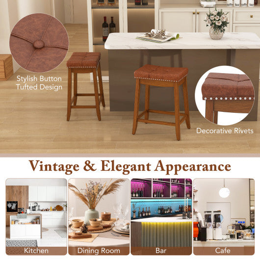 25/29 Inch Set of 2 Upholstered PU Leather Bar Stools with Saddle Seat-25 inches