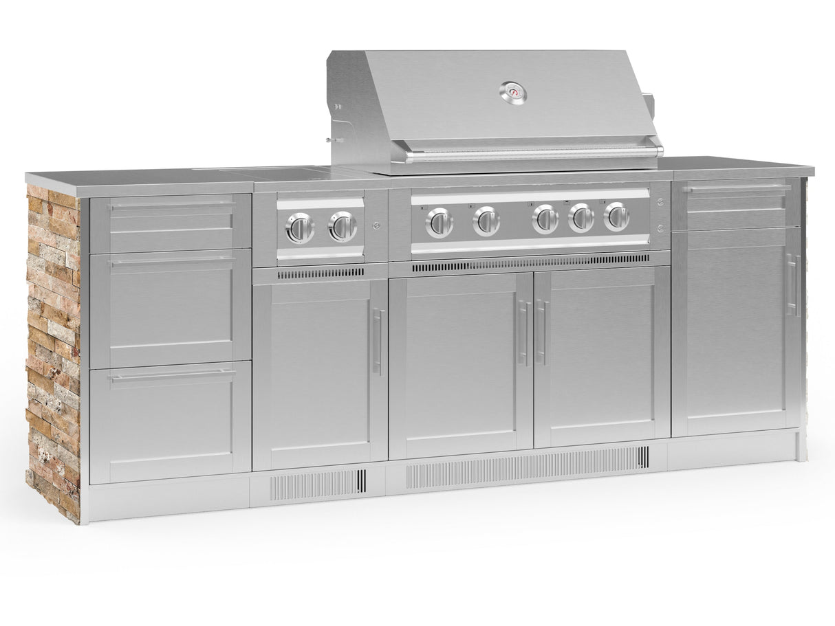 Outdoor Kitchen Signature Series 8 Piece Cabinet Set with Dual Side Burner, 3 Drawer, 1 Door, Platinum Grill and Grill Cabinet