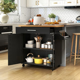 Rolling Kitchen Island Cart with Towel and Spice Rack-Black