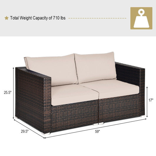 2 Pieces Patio Rattan Sectional Conversation Sofa Set-Beige