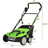 15 Inch 13 Amp Electric Scarifier with Collection Bag and Removable Blades-Green