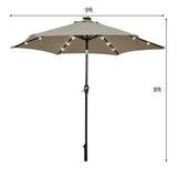 9 Feet Solar LED Lighted Patio Market Umbrella Tilt Adjustment Crank Lift-Tan