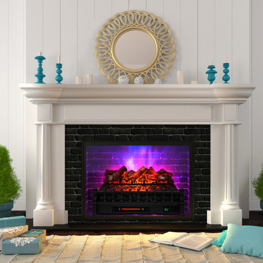 26 Inch Electric Fireplace Heater with Remote Control and Realistic Lemonwood Ember Bed-Black