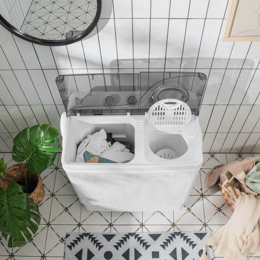 26 LBS Twin Tub Portable Washing Machine with Built-In Drain Pump-Gray