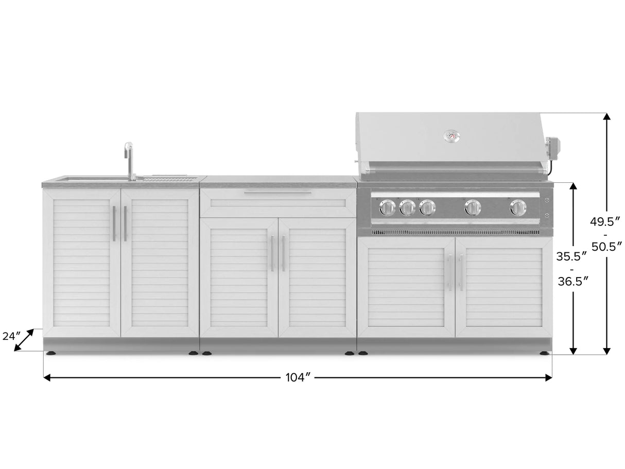 Outdoor Kitchen Stainless-Steel 5 Piece Cabinet Set with Bar, Sink, Grill Cabinet, Platinum Grill, and Countertop