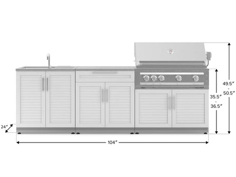 Outdoor Kitchen Stainless-Steel 5 Piece Cabinet Set with Bar, Sink, Grill Cabinet, Platinum Grill, and Countertop