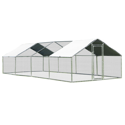 26.2 x 9.5 ft Large Walk-In Chicken Coop with Roof Cover