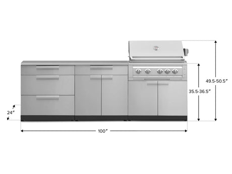 Outdoor Kitchen Stainless-Steel 5 Piece Cabinet Set with 3 Drawer, 2-Door with Drawer, Grill Cabinet, Platinum Grill and Countertop