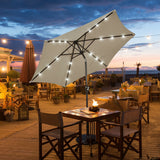 9 Feet Solar LED Lighted Patio Market Umbrella Tilt Adjustment Crank Lift-Tan