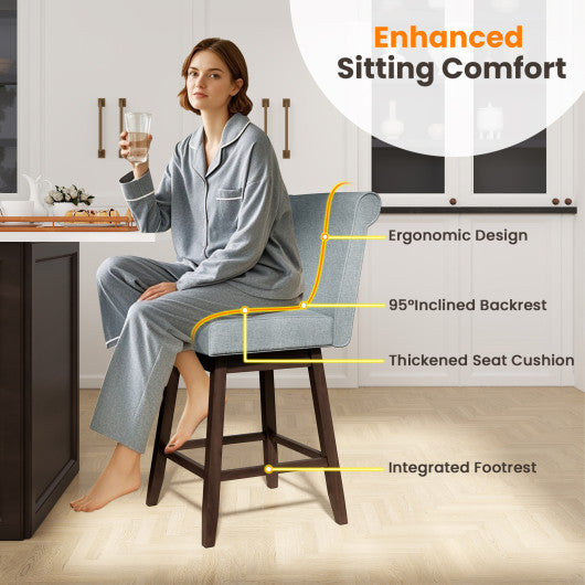 27 Inch Counter Height Bar Chairs with Rubber Wood Legs Set of 2-Gray