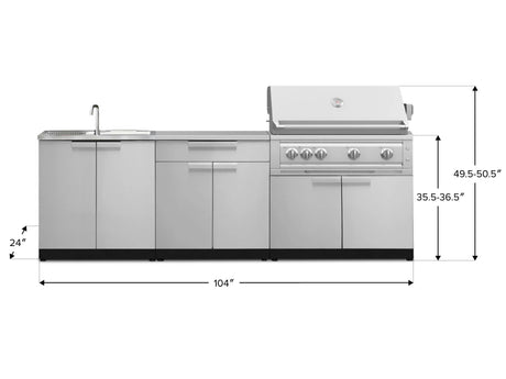 Outdoor Kitchen Stainless-Steel 5 Piece Cabinet Set with Sink, 2-Door with Drawer, Grill Cabinet, Platinum Grill and Countertop