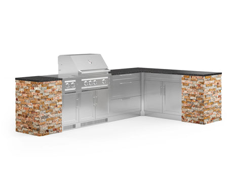 Outdoor Kitchen Signature Series 11 Piece L Shaped Cabinet Set with 3 Drawer, Bar, Dual Side Burner, Grill and Grill Cabinet