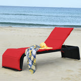 Patio Rattan Lounge Chair Back Adjustable Chaise Recliner  with Cushioned-Red