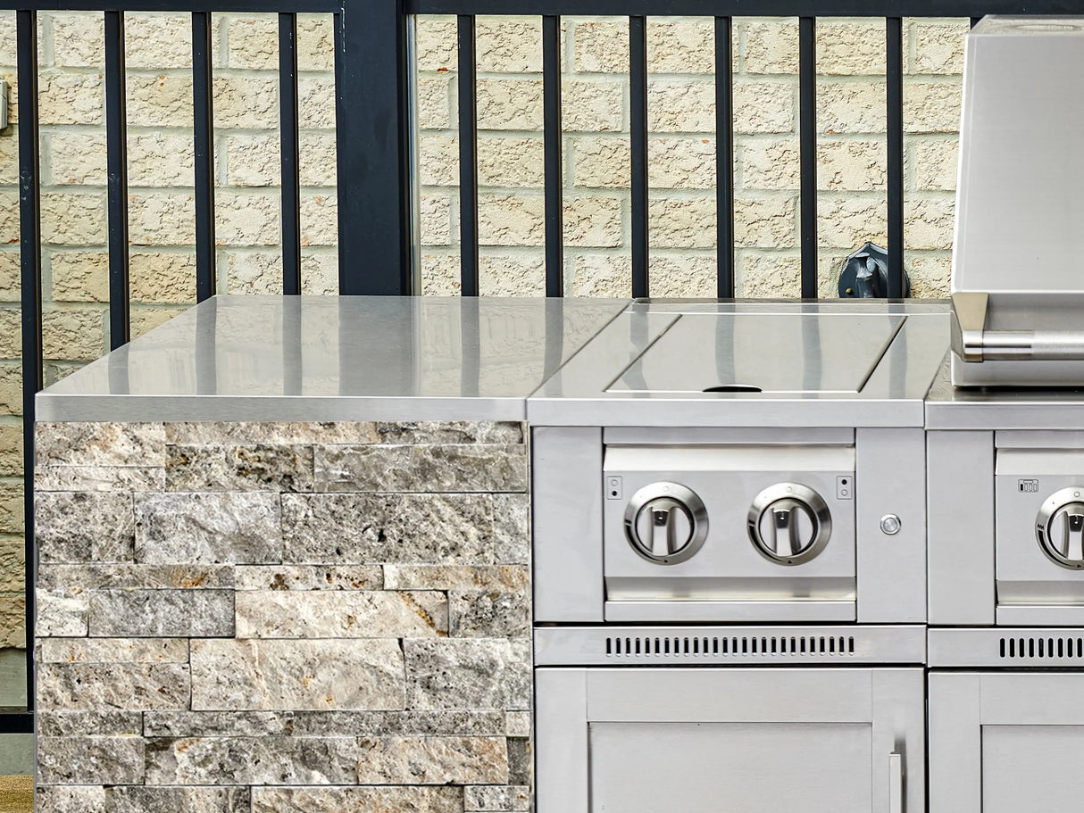 Outdoor Kitchen Signature Series 8 Piece Cabinet Set with Dual Side Burner, 3 Drawer, 1 Door, Platinum Grill and Grill Cabinet