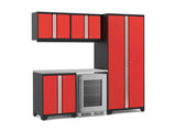 Pro Series 6 Piece Cabinet Set with Base, Wall Cabinet, Locker and Glass Door Fridge