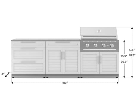 Outdoor Kitchen Stainless-Steel 5 Piece Cabinet Set with 3-Drawer, Bar, Grill Cabinet, Performance Grill and Countertop