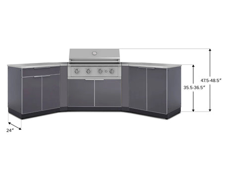 Outdoor Kitchen Aluminum 7 Piece Cabinet Set with 2 Door, Bar, Corner, Grill Cabinet, Performance Grill, and Countertops